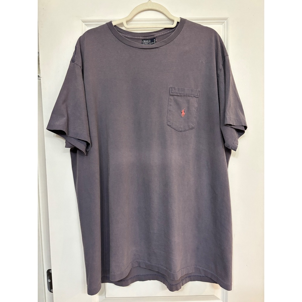 Vintage Polo Ralph Lauren Made in USA Pocket T-Shirt XL Faded Purple Grey Pony